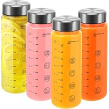 4 Pack Plastic Juice Bottles with Caps -Resuable Clear Water Bottles | Wide Mouth for Juicing,Smoothie,Protein, Beverage,Storage Containers,BPA Free,Leakproof Stainless Steel Lid16 Ounces
