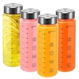 4 Pack Juice Bottles with Caps - Wide Mouth Resuable Clear Plastic Water Bottles for Juicing,Smoothie,Protein, Beverage,Storage Containers,BPA Free,Leakproof Stainless Steel Lid(16 Ounces)