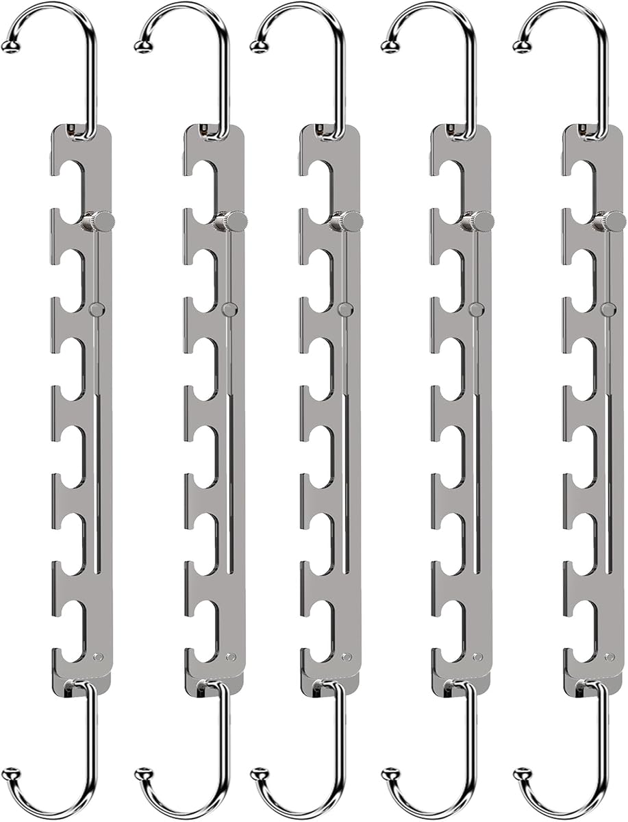 Space Saving Hangers Telescopic, 6 Holes Clothes Hangers Adjustment to 9 Holes, Upgraded Sturdy Metal Clothes Hangers Space Saving for Heavy Clothes, Closet Organizers and Storage - 5 Pack