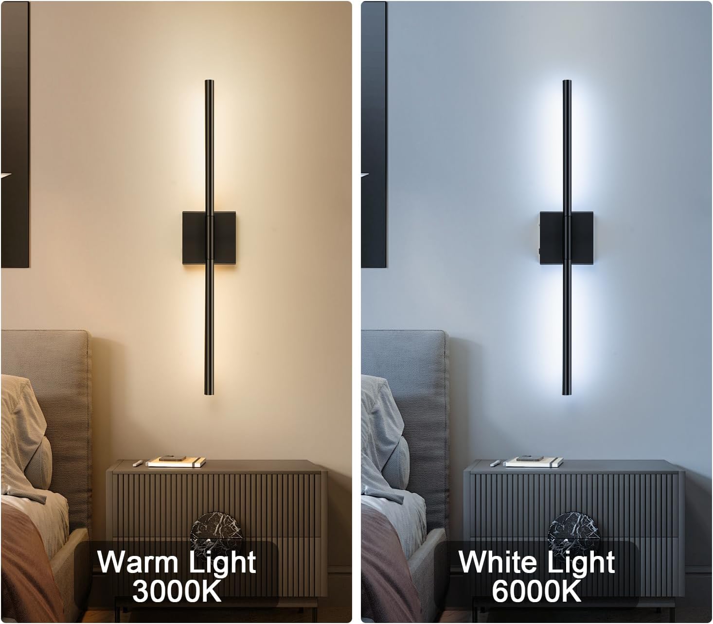 Rechargeable Wall Sconces Set of 2, Wireless Wall Lamp with Remote Control, 5000mAh Battery Operated Wall Lights for Living Room Bedroom Modern Wall Decor, Black