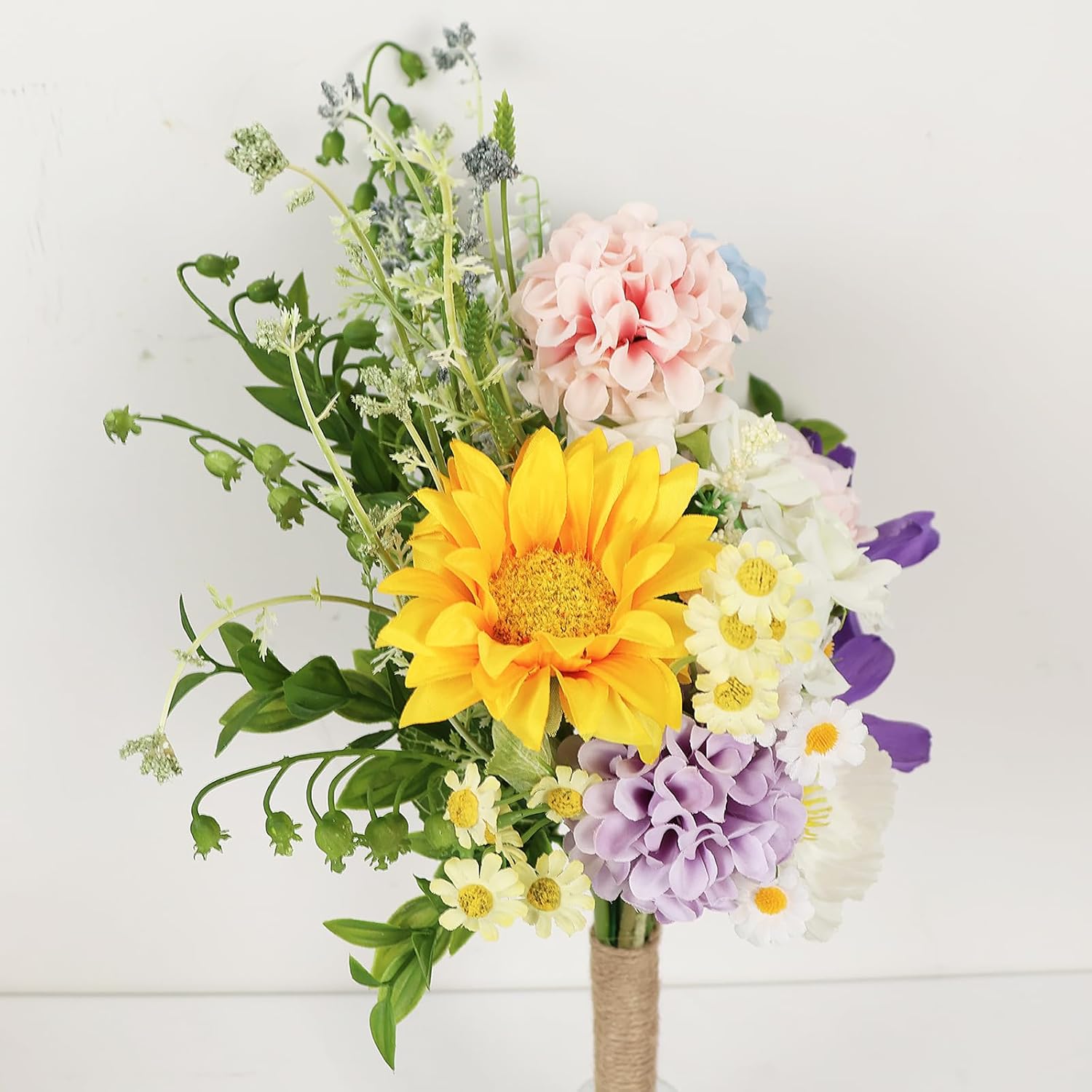 Wedding Bouquets for Bride - Pre-Made Spring Artificial Bridal Bouquets Roses Flower Bouquets for Vintage Wedding or Centerpieces Decoration, Wildflower Gift - Lively Colors
