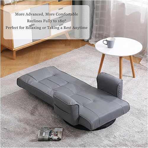 Miniatura 7 de FLOGUOR Silla giratoria de 360 para juegos con reposabrazos, sofá plegable ajustable de 14 posiciones, respaldo acolchado, reclinable multiángulo