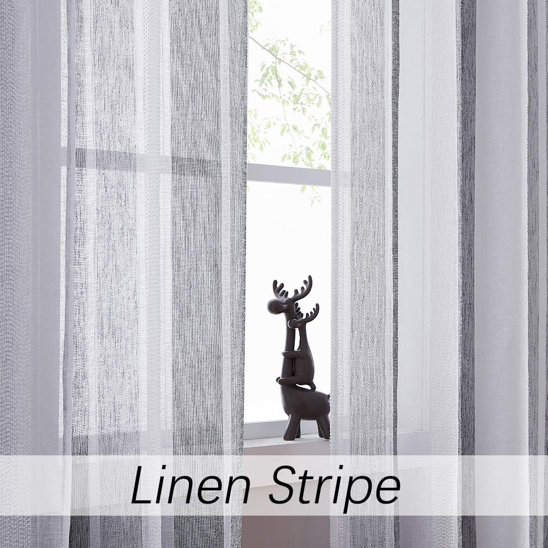 Central Park Black and White Stripe Sheer Curtains Boucle Linen Farmhouse Rustic Window Curtain Panel Yarn Dyed Woven 95 Inches Long for Living Room Bedroom with Rod Pocket, 40" W x 95" L (Pack of 2)