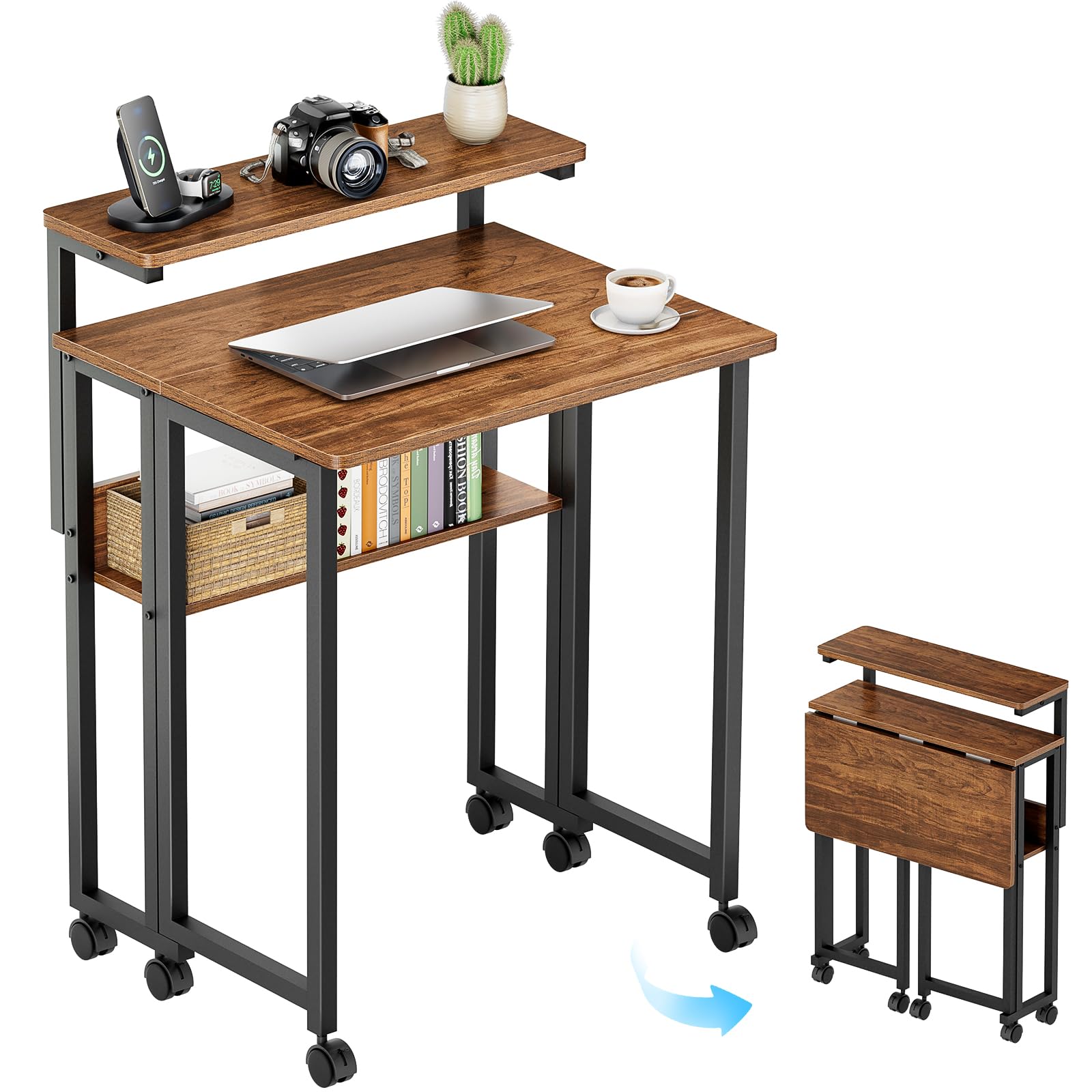 GreenForest Folding Desk with Adjustable Monitor Stand