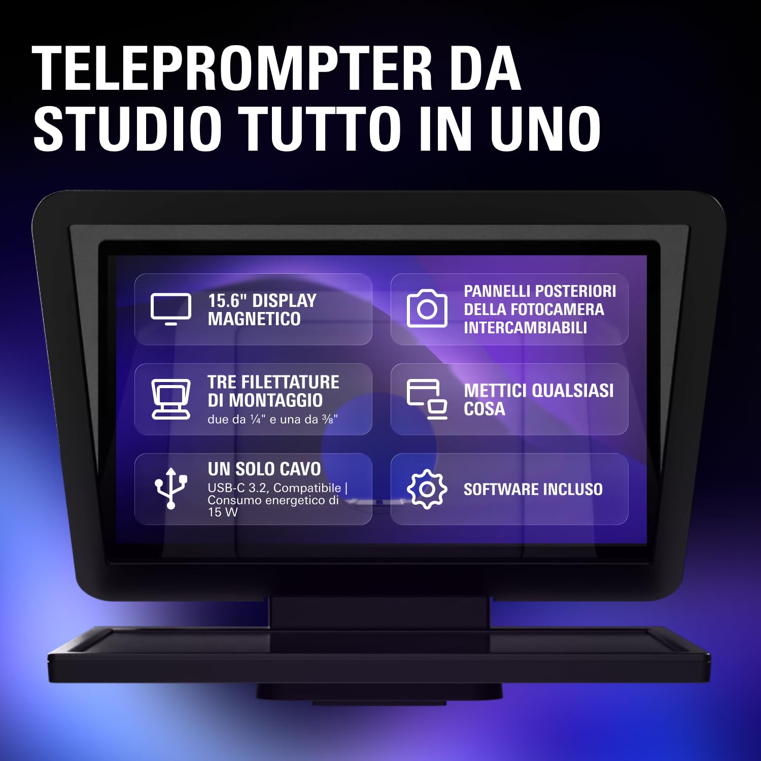 Elgato Prompter XL - Teleprompter full-size con display rimovibile, monitor per videoconferenze, per fotocamere DSLR, mirrorless e da studio, configurazione con un solo cavo – USB-C 3.2 per PC e Mac