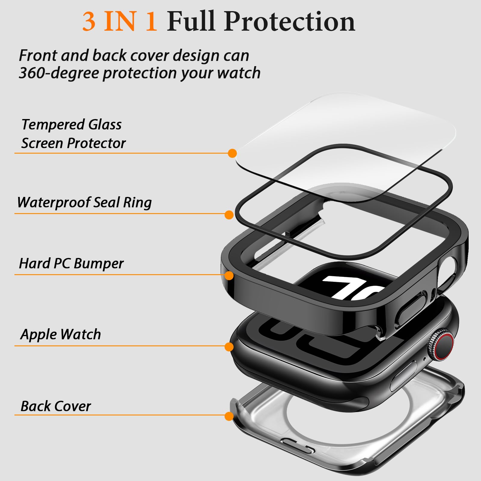 Amizee Etui 2 w 1 [2-pak] kompatybilne z Apple Watch Series 10 46 mm z wbudowaną osłoną ekranu, twarda obudowa ochronna z poliwęglanu z prostą krawędzią do iWatch 46 mm, czarne