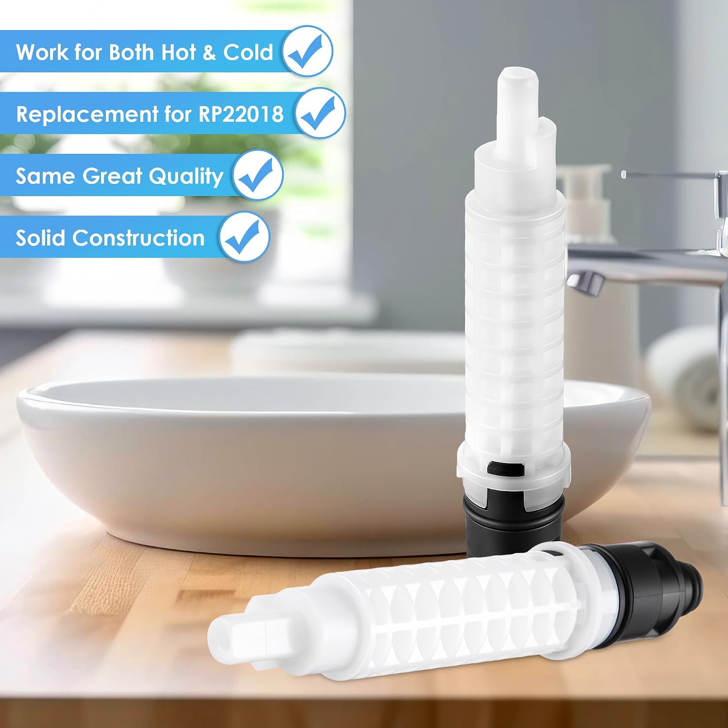 Hot or Cold Shower Cartridge Compatible with RP22018 (2 Pack) | Stem Replacement Compatible with Glacier Bay Tub & Shower Faucet, for 2 Handle Faucets