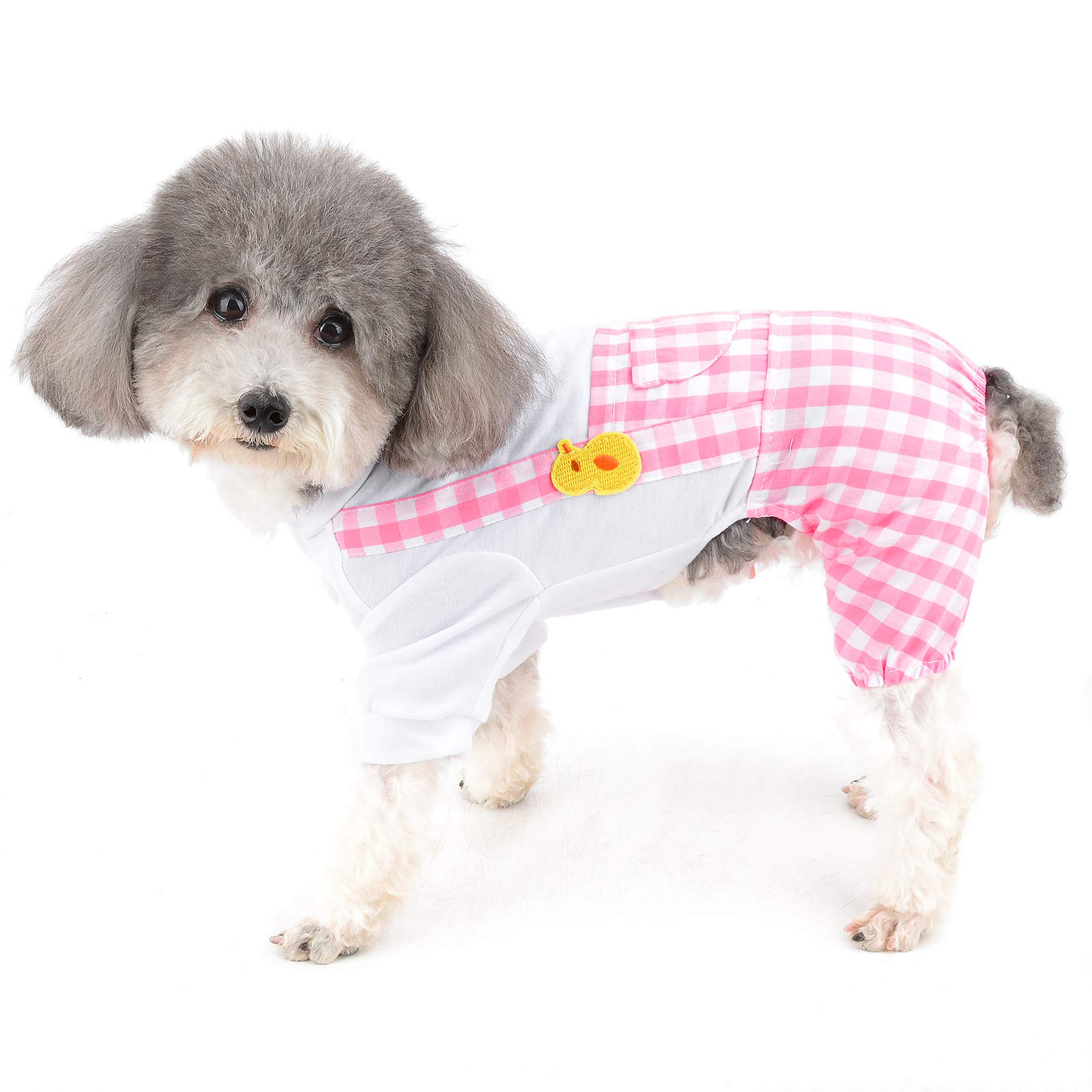 Ranphy Pet Clothes for Small Dog Jumpsuit Puppy Cat Overall Outfits Doggy White Shirt Top Lattice Pant Sleep Onesie Pajamas Boy Girl Chihuahua Yorkshire Terrier