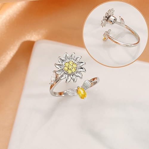 Miniatura 6 de TOBENY Anillos giratorios de plata de ley 925 para mujer, anillos para la ansiedad, anillos ajustables con circonita cúbica, anillos apilables para