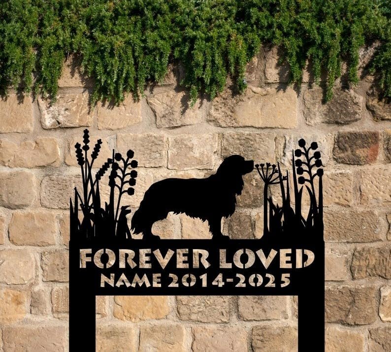 Personalized Cavalier King Charles Spaniel Memorial Stake – Pet Grave Marker with Metal Stake – Dog Loss Garden Tribute (Cavalier King Charles Spaniel Memorial Stake)