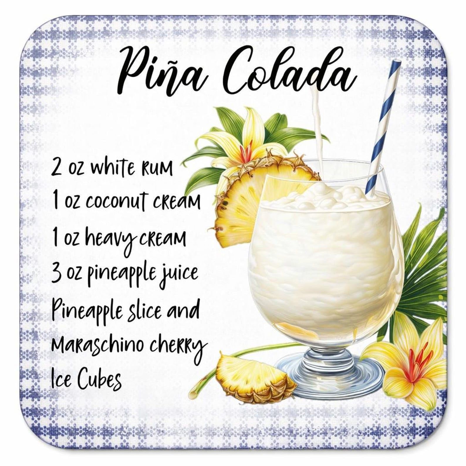 Half A Donkey Multicolor Pina Colada Recipe Coaster