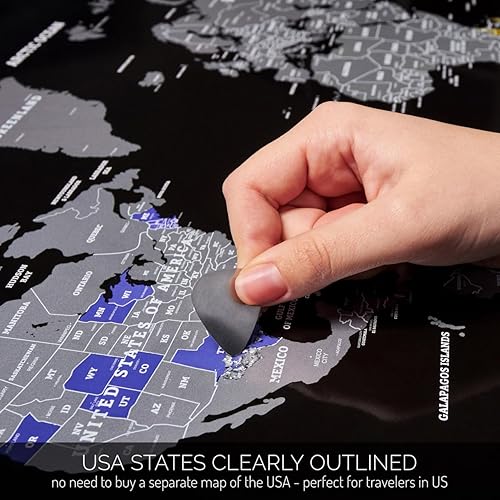 Miniatura 2 de Cartel del mundo para rascar detallado, tamaño extragrande, póster del mundo rascable, negro y plateado, el mejor mapa de viaje de regalo, póster de