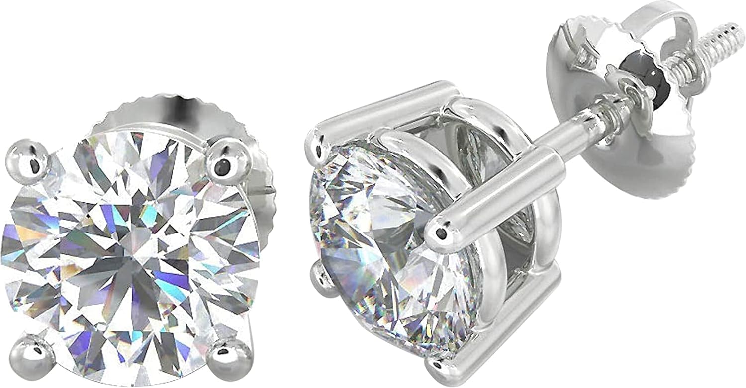14K White & Yellow Gold Lab Grown Round Cut Diamond Stud Earrings for Men Women, (1/2cttw - 4cttw), 4-Prong Screw Back, VS Clarity EF Color, Gift for Weddings, Anniversaries, Valentine's Day - Image 3