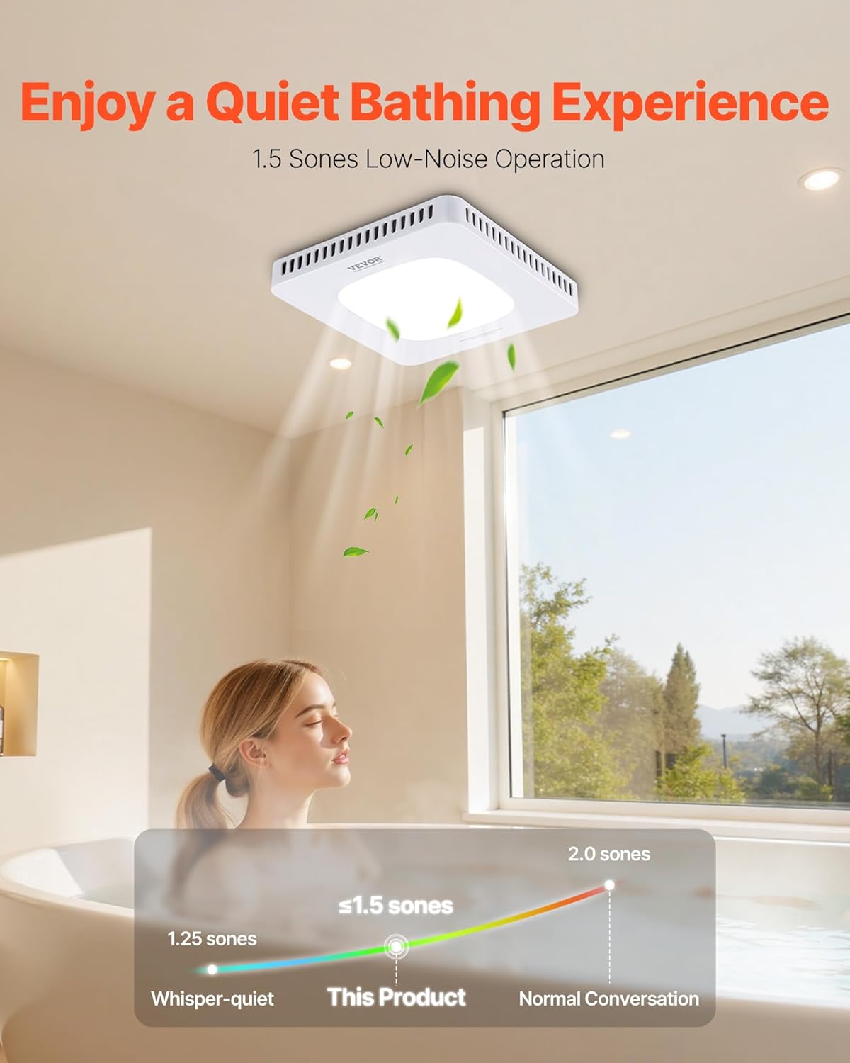 VEVOR Bathroom Exhaust Fan with LED Light, 80 CFM Bathroom Vent Three Gear Color Temp, 1.5 Sones Low-Noise, Premium AC Motor Ceiling Fan for Laundry Room, Storage Room, Home Ventilation, White