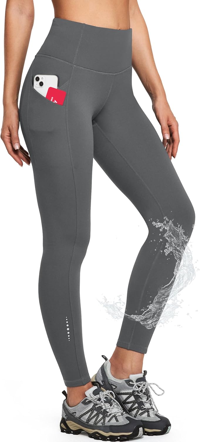 Ewedoos Womens Fleece Lined Leggings Water-Resistant Thermal Winter Fleece Leggings for Women with Pockets Ski Hiking