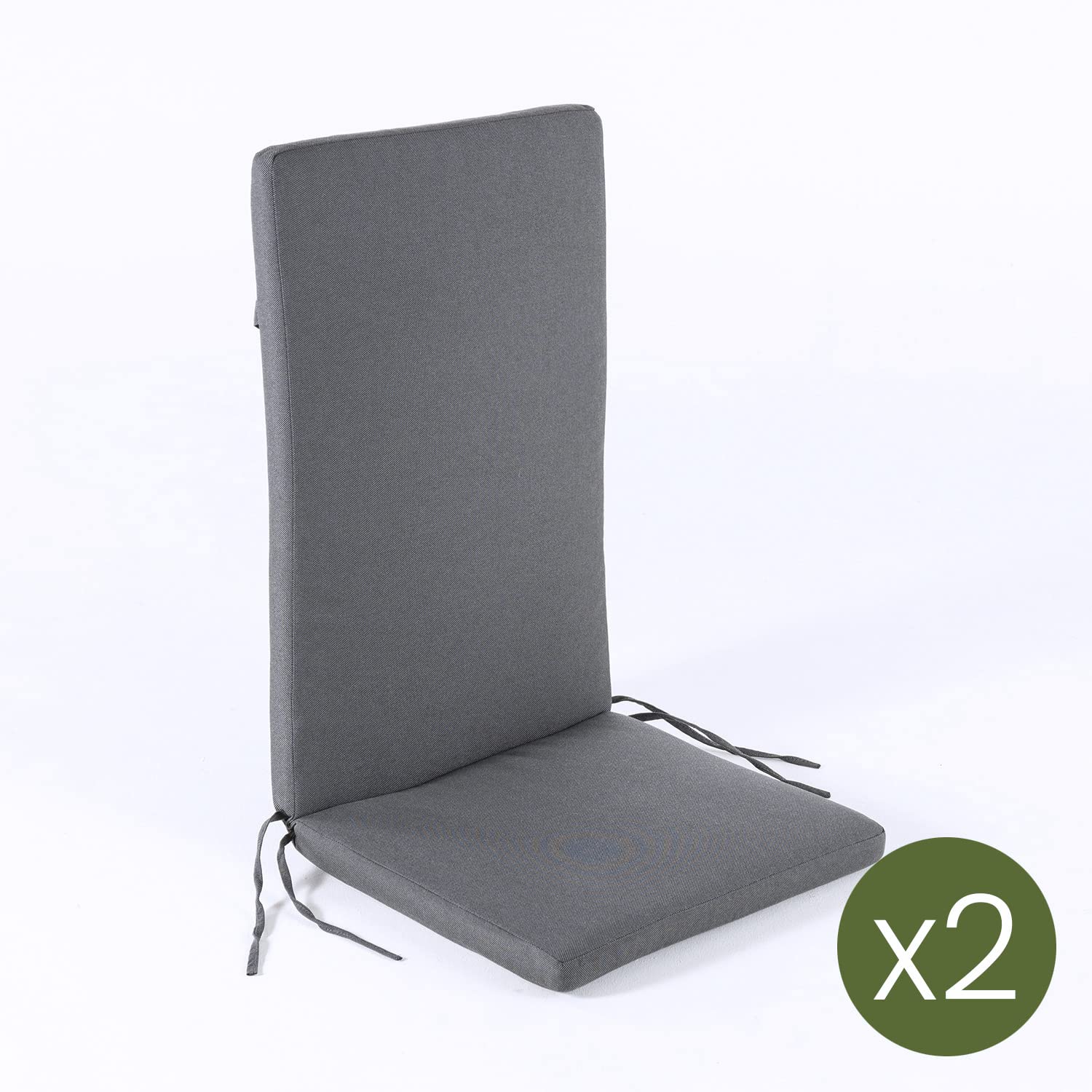Pack 2 cojines para sillón de jardín reclinable estándar Olefin color gris, Medidas 114x48x5 cm, No pierde color, Desenfundable, Funda de cojín con relleno, Cojines sillas de terraza y comedor