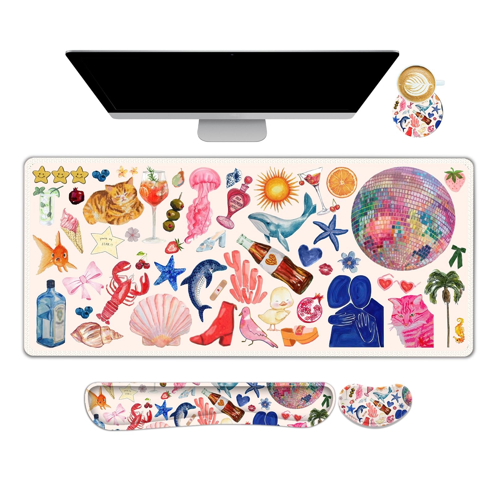 Gaming Wrist Rest & Keyboard Desk Mat - Orange Flowers -27