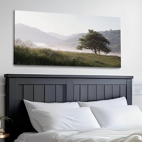 Miniatura 3 de 30"x 60" Canvas Wall Art Forest Green Nature Landscape Vintage Oak Tree Sunrise Mountain Framed Pictures Painting Prints Large Wall Art for Living