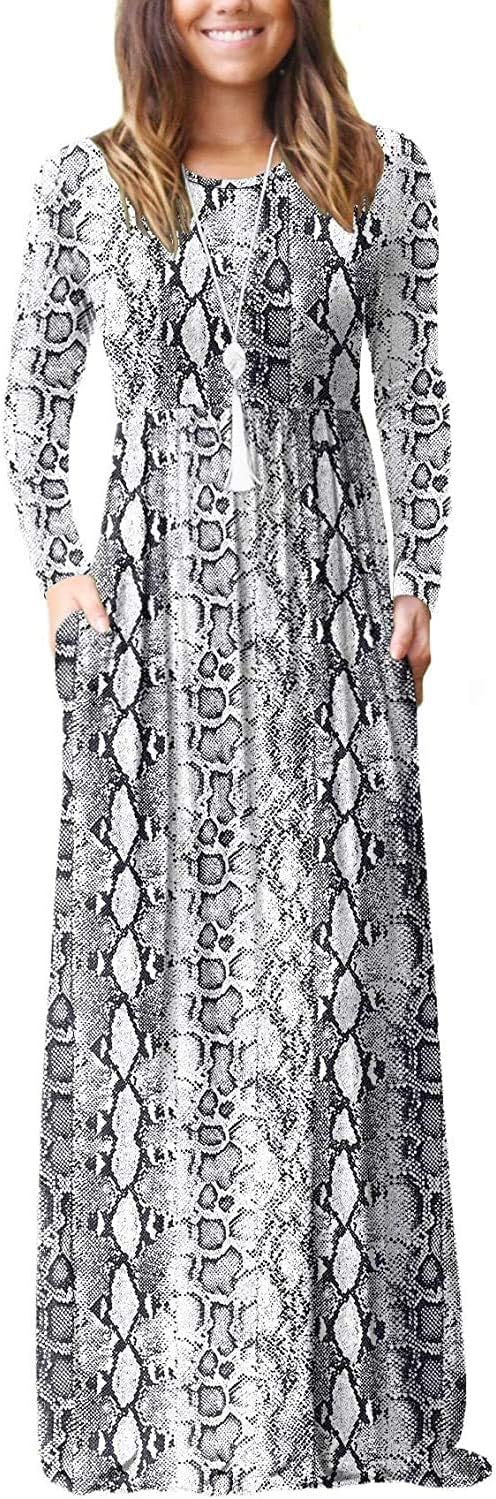 EUOVMY Women's Long Sleeve Loose Maxi Dresses Casual Long Dresses with Pockets