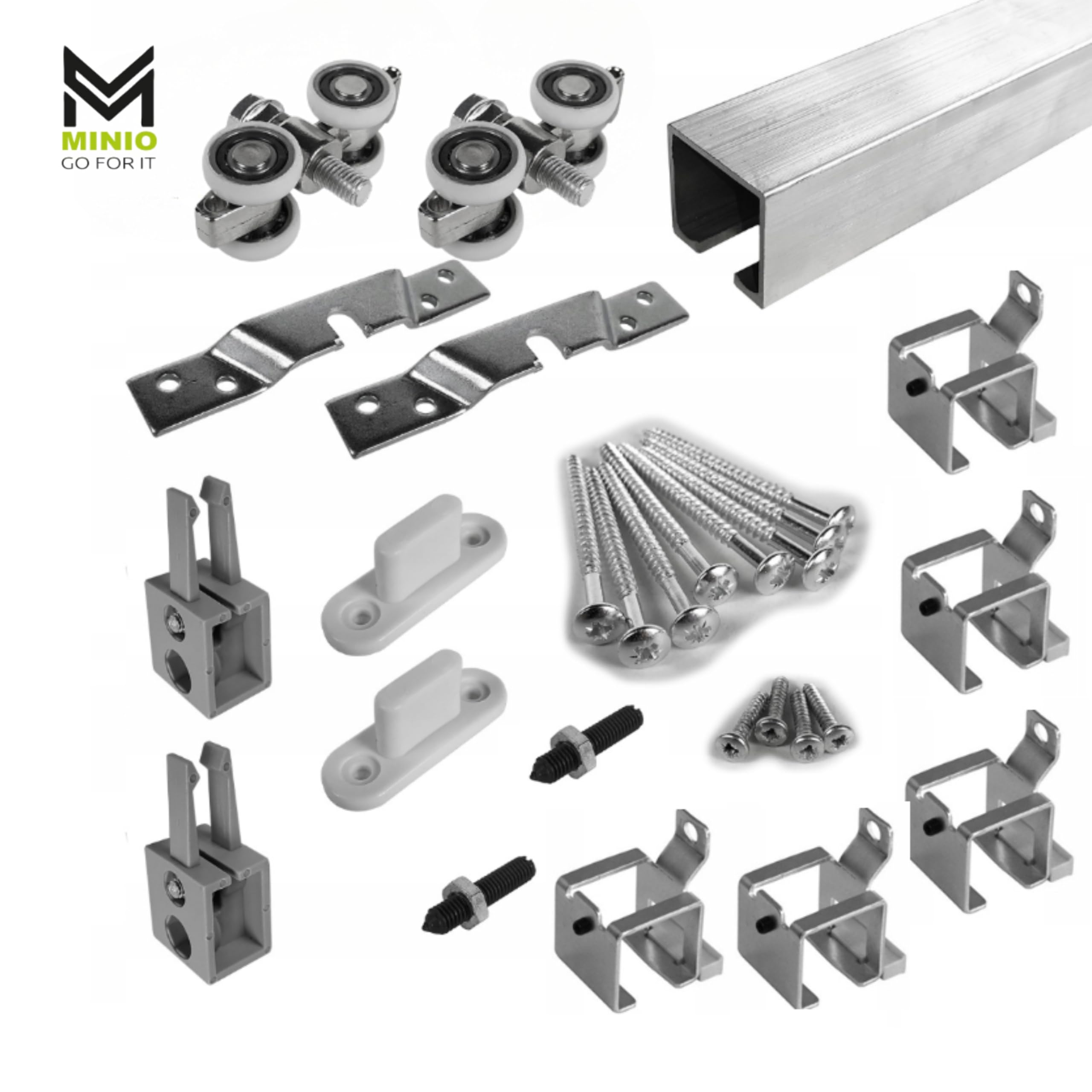MINIO go for it - Schiebetür Komplettset CLEAN A Schiebetüren 106 cm Breit | Wandmontage, Schiebetürsystem, Zimmertüren - Wotan Eiche / Schwarz