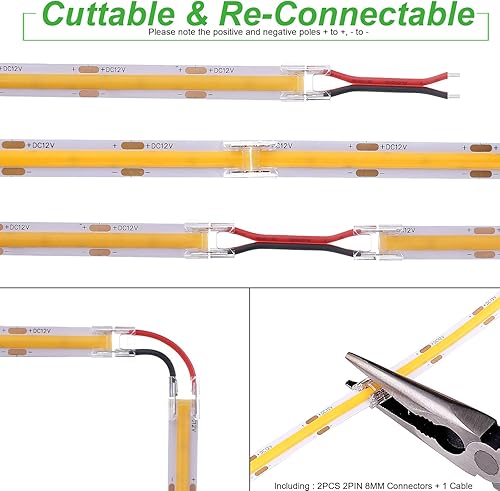 Miniatura 7 de JOYLIT Tira de luces LED blancas de 12 V 6000-6500 K 16.4 pies 5M SMD5050 300 LED, regulable IP65 impermeable, cortable, cuerda de luz LED flexible