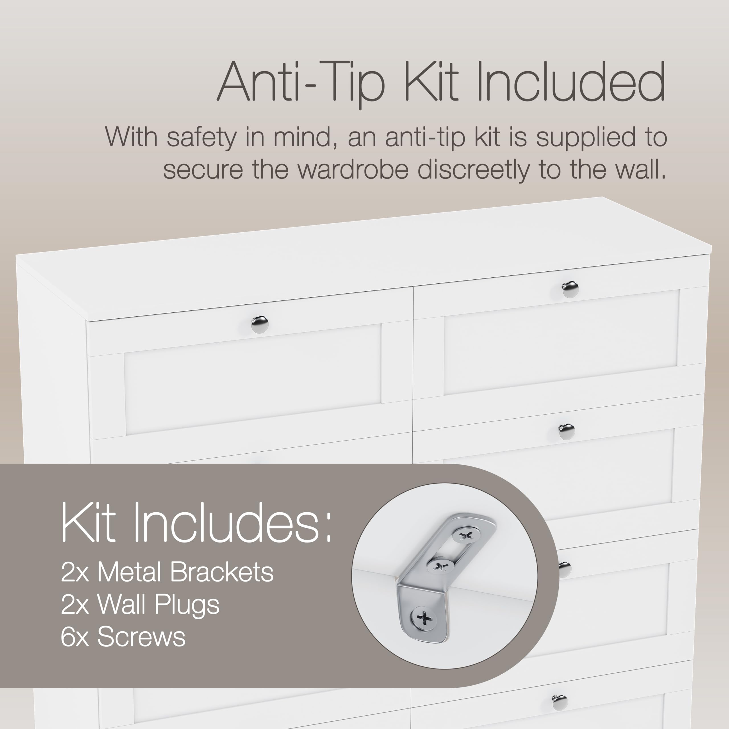 Vida Designs Altino 8 Drawer Chest of Drawers | White | H 99 x W 100 x D 36 cm | Wide Bedroom Storage Unit | Easy Assembly | Clothes Storage Cabinet | Modern Shaker Style Hallway or Guest Room — view 7