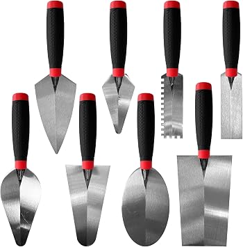 8 Pack Masonry Hand Tool Set, 3 PC Brick Trowels, 3 PC Margin Trowels, 7 Gauging Trowel and 7 Bucket Trowel, Bricklaying Hand Tool for Concrete, Cement, Plaster, Tile Construction Projects