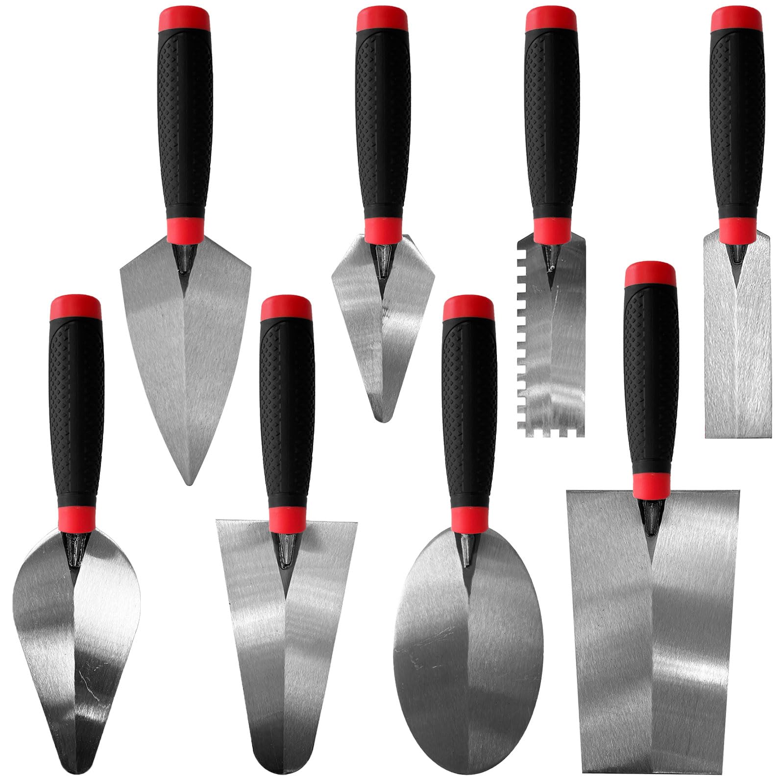 Juego de 8 herramientas de mano para mampostería, 3 palas de ladrillo, 3 paletas de margen, paleta de calibre de 7 pulgadas y paleta de cubo de 7 pulgadas, herramienta manual de albañilería