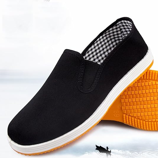 Cinese tradizionale stile Pechino scarpe Kung Fu Tai Chi scarpe suola in gomma unisex nero scarpe casual scarpe da passeggio senza lacci, scarpe da ginnastica in tela slip-on scarpe estive scarpe in