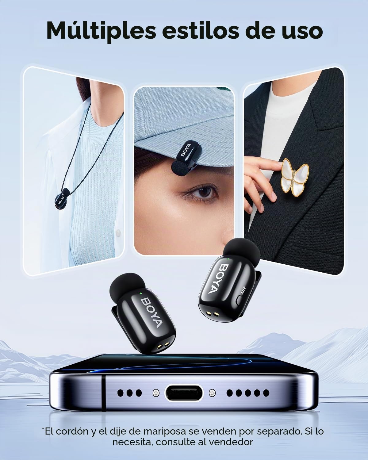 BOYA BOYAMini USB C Mini Micrófono Inalámbrico, AI Voice, 2 Pack Micrófono Lavalier para Podcast Live Stream Tiktok Vlog Video Recording