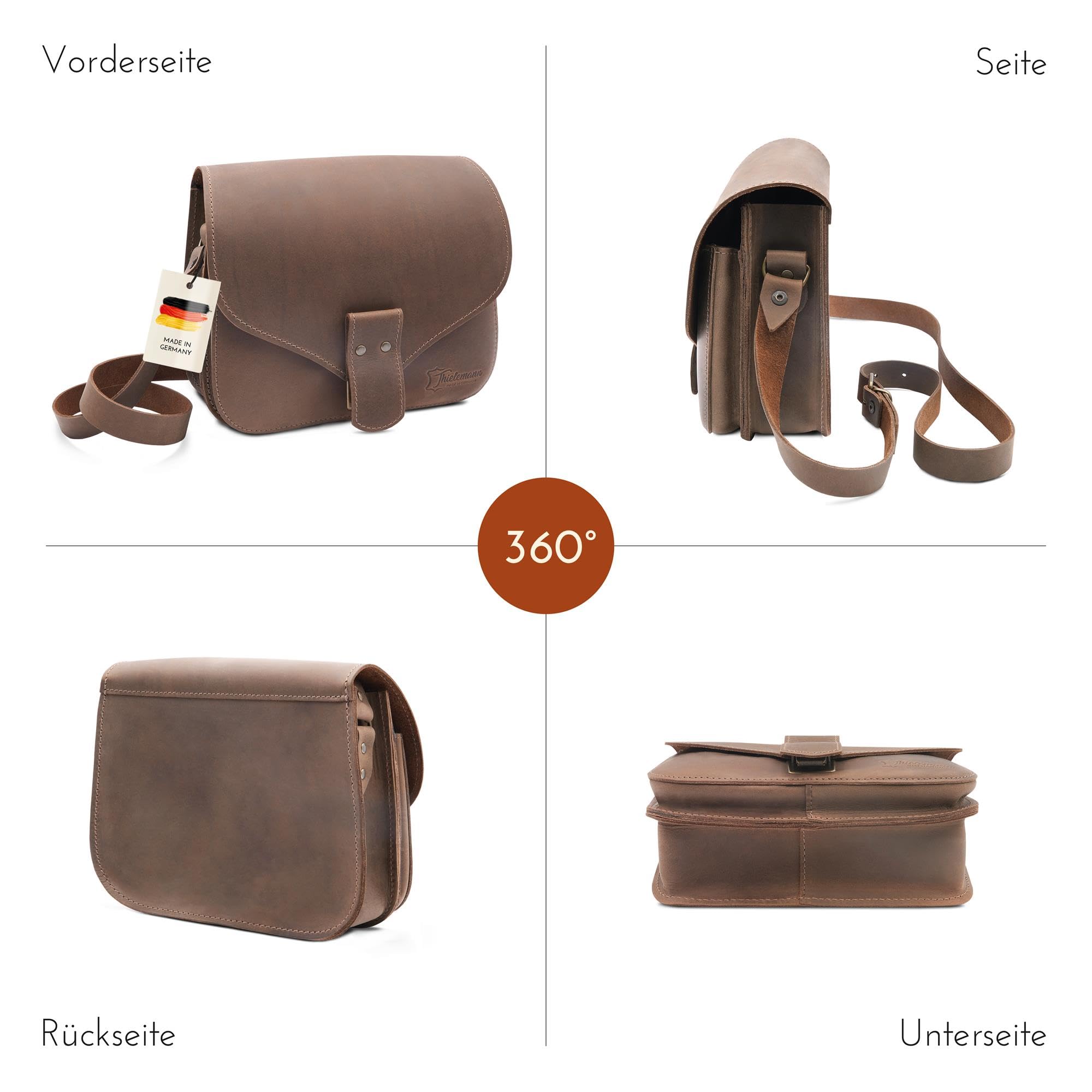 Thielemann Damen Handtasche Brasilia Made in Germany, Umhängetasche aus Leder, Abendtasche, Echtleder Tasche zum Umhängen, Crossbody Bag, Ledertasche zum Ausgehen