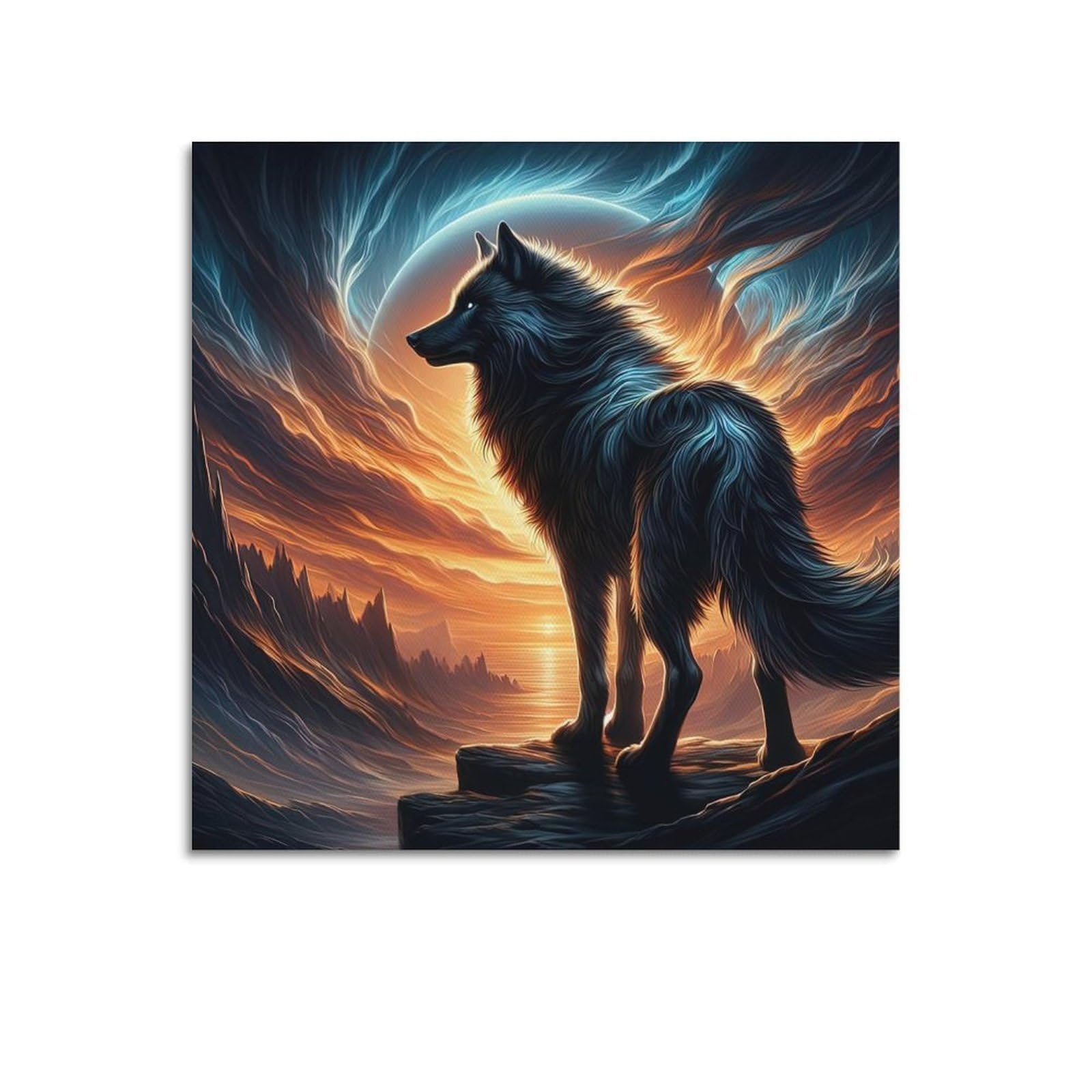 WPHSFX Animal Poster The Wolf on The Mountaintop Artwork Poster Decorative Painting Canvas Wall Posters And Art Picture Print Modern Family Bedroom Decor Posters 12x12inch(30x30cm)