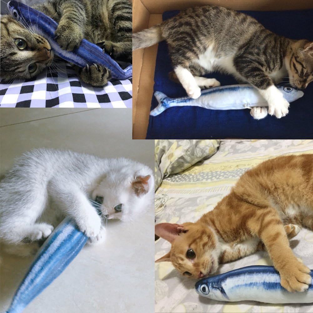 Coolfm Catnip Toys Set Simulation Fish Shape Doll Interactive Pets Pillow Chew Bite Supplies for Cat/Kitty/Kitten Fish Flop Cat Toy Catnip Crinkle Toys 3PCS (QDY-3PCS)