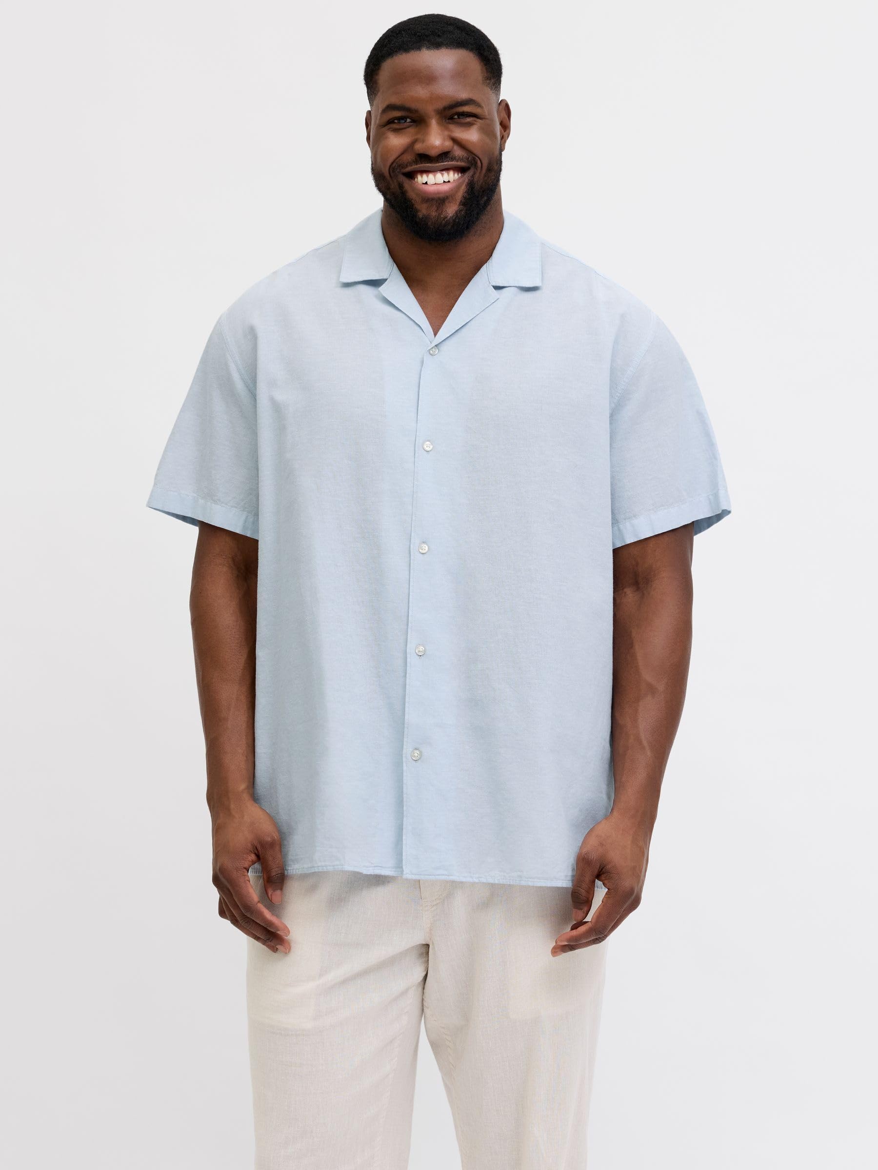 Jjebreeze Linen Blend Resort Shirt Pls - Plus Size, Celestial Blue, 3XL
