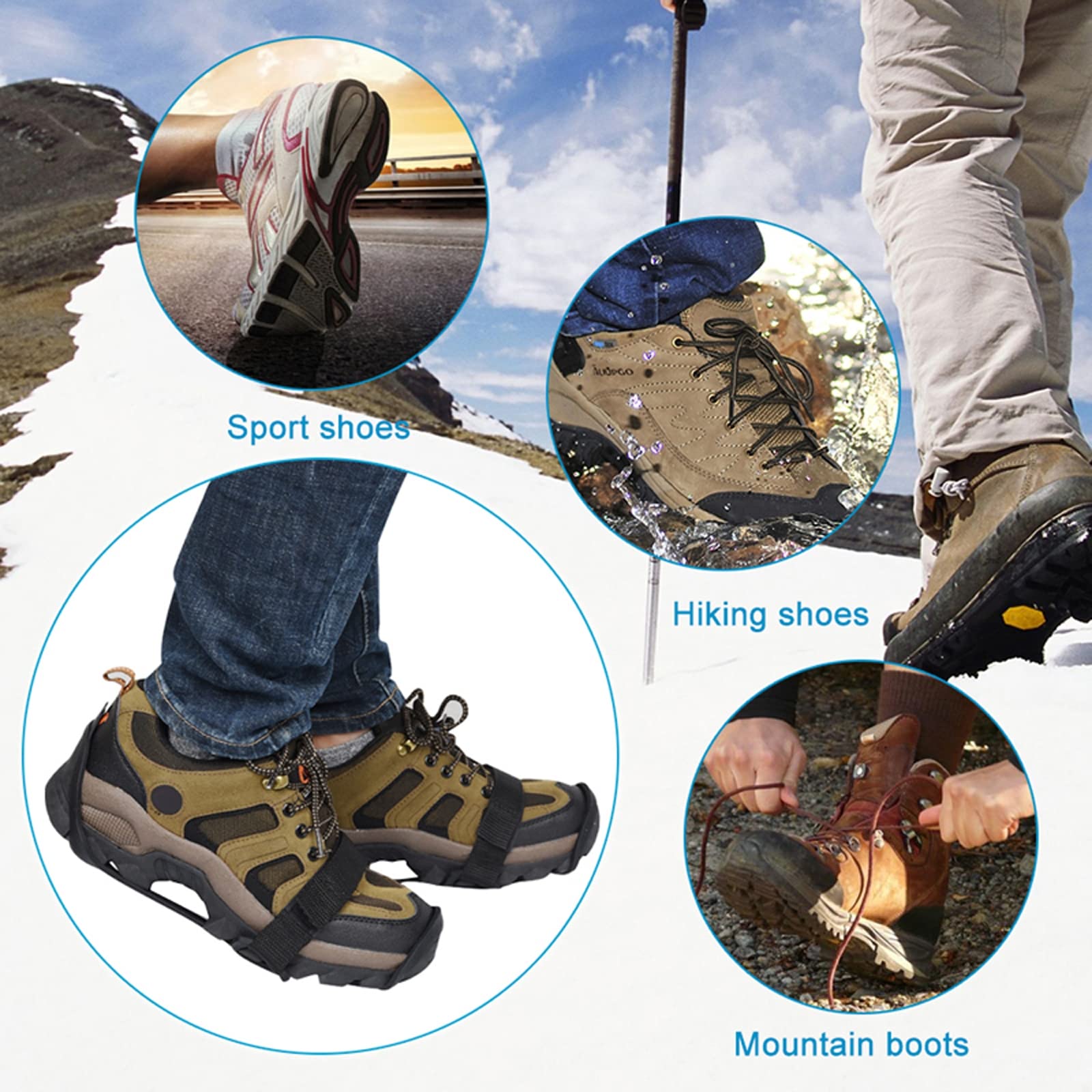DZQUY Crampons à Neige pour Escalade Griffes de chaîne avec 10 Goujons en Acier Inoxydable pour Chaussures Antidérapant Parfait pour la Marche, l'escalade, Le pelletage de Neige, etc.