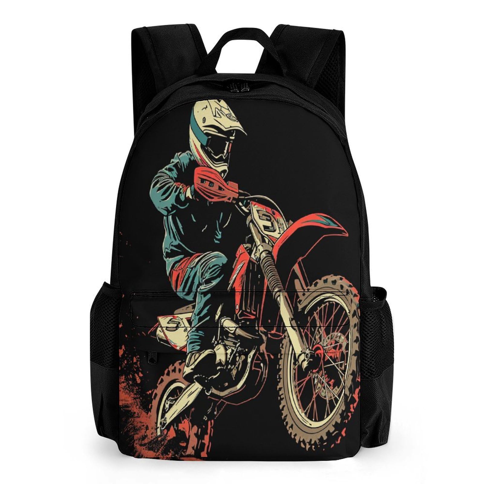 Sac à Dos Enfant Motif Moto Tout-terrain - Grande Capacité, Compartiment Ordinateur, Idéal école Et Voyage - 10