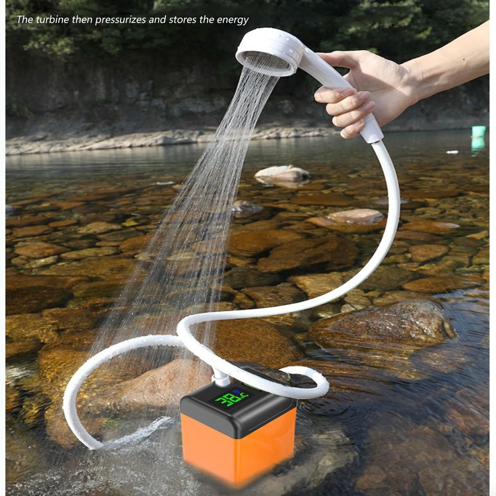 Camping Douche Portable,Douche Camping Chauffante avec Tête de Douche Réglable et Tuyau,Trois niveaux réglables,avecécranIntelligent de la Température,Idéale pour Randonnée,Camping,Voyages,Plage