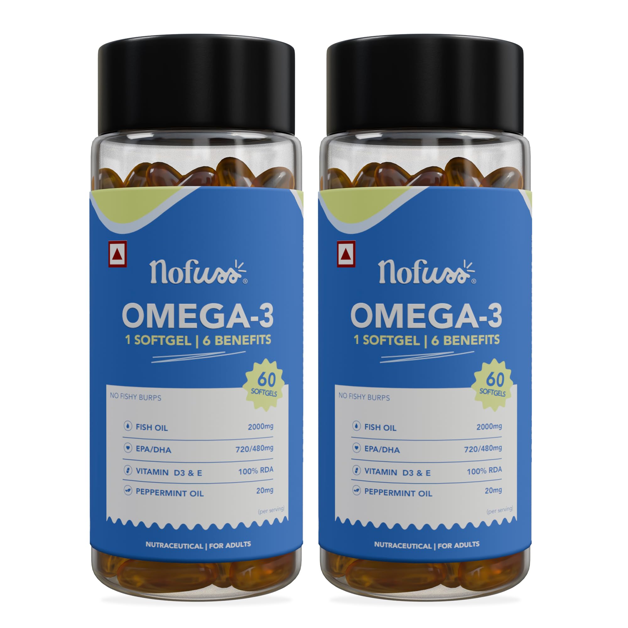 Omega 3 Fish Oil 2000mg by NoFuss | 720mg EPA & 480mg DHA | 4X Strength Softgels with Peppermint Oil | No Fishy Burps | Supports Heart, Brain, Joints & Eye Health | 120 Softgels-image-5