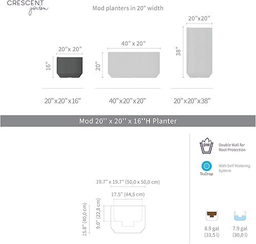 Miniatura 2 de Crescent Garden Maceta modular, maceta de riego automático para plantas de interior y exterior, maceta moderna (pizarra)