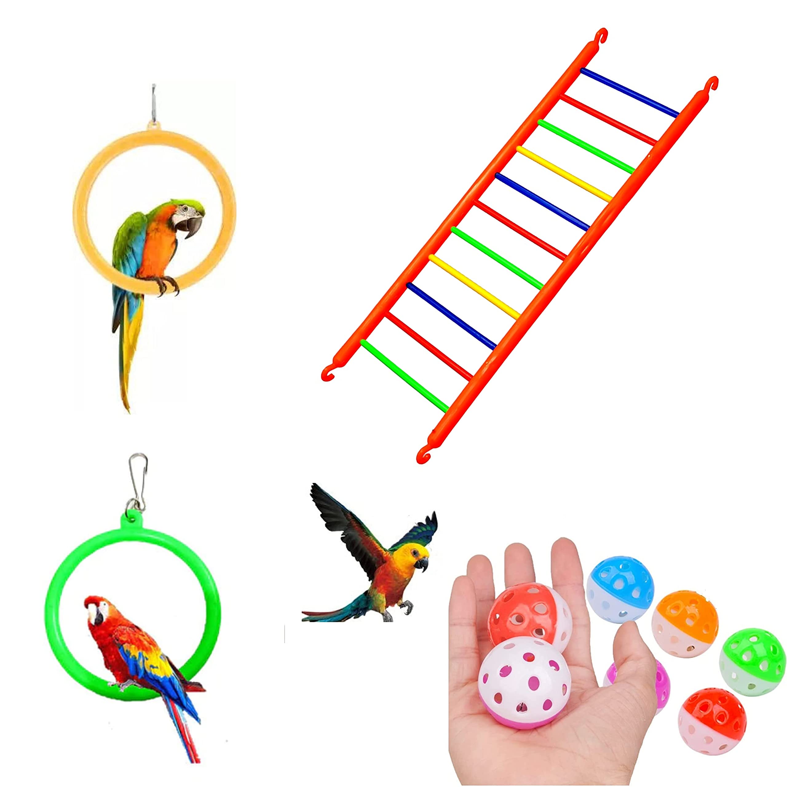 VAYINATO® Bird Cage Hanging Ring Swing Toy (2 Pcs) + Plastic Climb Ladder Toy (1 Pcs) + Bell Ball Toy (2 Pcs) Combo for Cockatiel, Love Bird, Budgie, Finches, Macaws, Conures, Sparrow by Petzlifeworld (B09XHRDGYY) Amazon Price History, Amazon Price Tracker