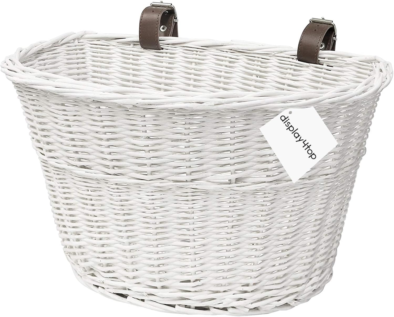 Panier Vélo Vintage Années 70 - Osier Plastique Tissé Fleurs - Blanc - Rétro Guidon