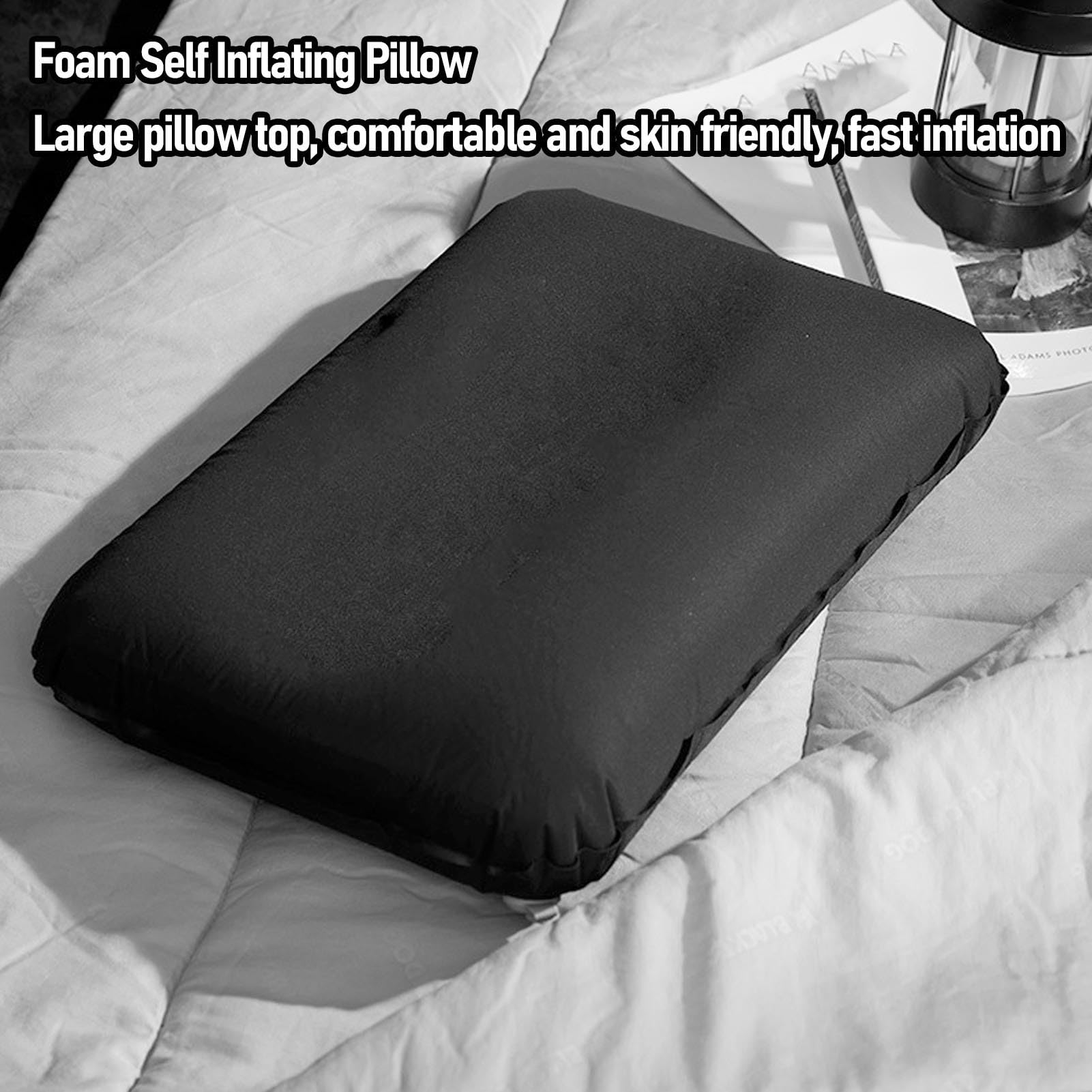 Asixxsix Inflatable Neck Support Camping Pillow, Quick Inflate and Deflate Double Valve, Comfortable Memory Foam Filling for Travel, Portable Compact Blow Up Pillow