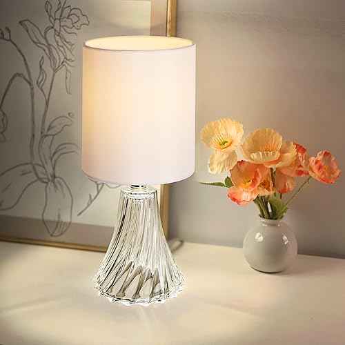 Miniatura 3 de Hamucd Juego de 2 lámparas de mesa pequeñas de cristal para dormitorio, lámparas de mesa de noche de vidrio transparente para dormitorio con