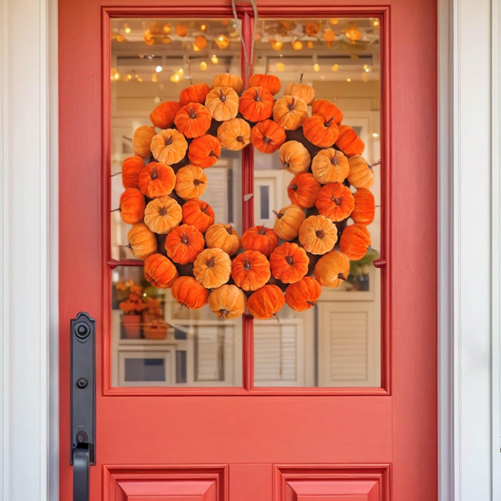 Corona Navideña de Calabaza con Cordón, Guirnalda Colgante Artificial de Otoño, para Decoración de Ventana, Festival, Fiesta, Acción de Gracias(40cm/15.7in)