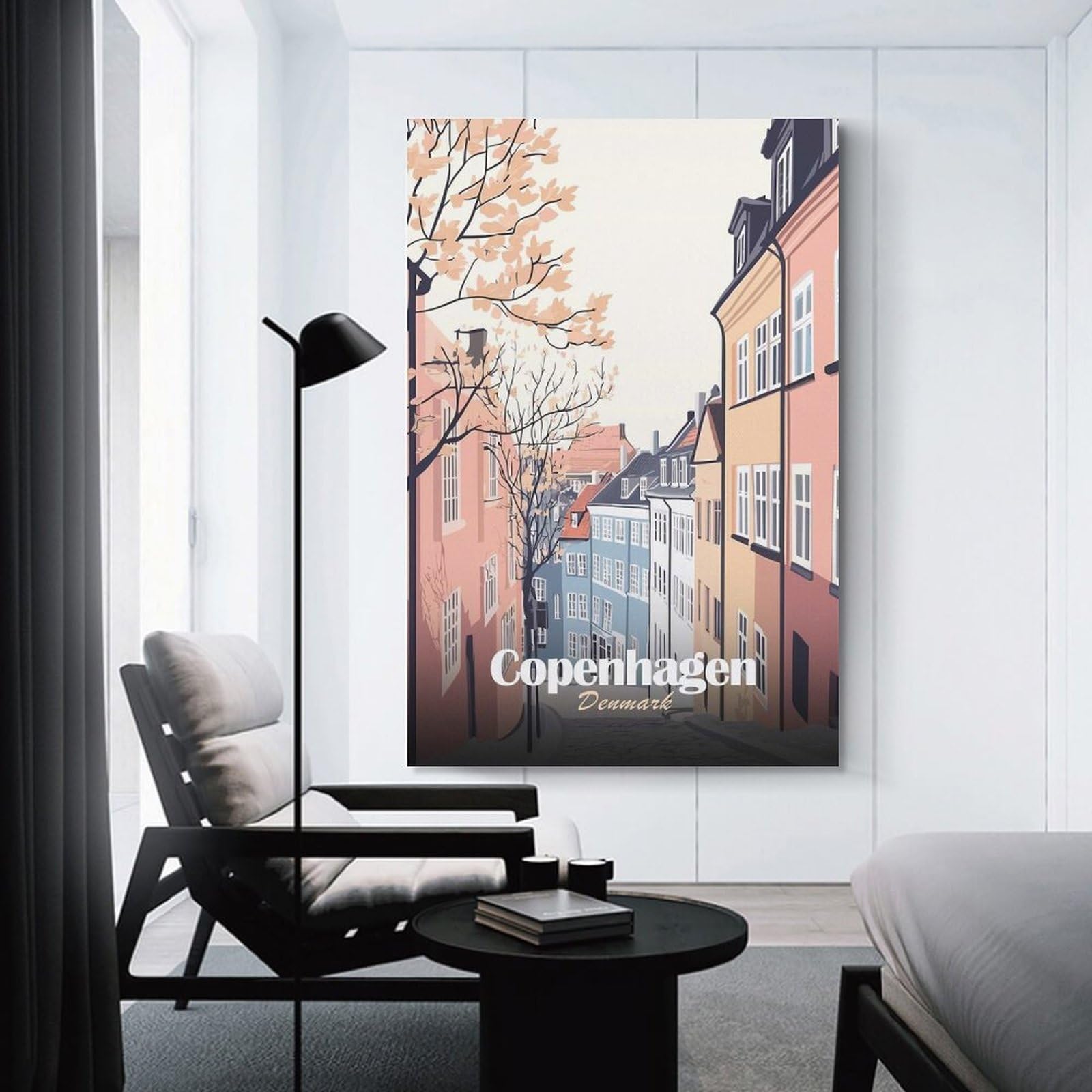 Junmoney Copenhagen Street View Wall Art Print 20x30inch(50x75cm), for Living Spaces, Bedrooms Or Relaxed Rooms, A Home Accent with Warm Character