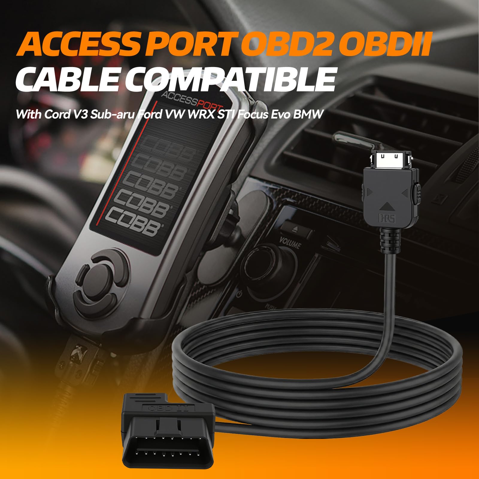 Puerto de acceso OBD2 OBDII Cable compatible con Cord V3 Sub-aru Ford VW WRX STI Focus Evo BMW, se adapta a todos los coches que utilizan V3 Accessports