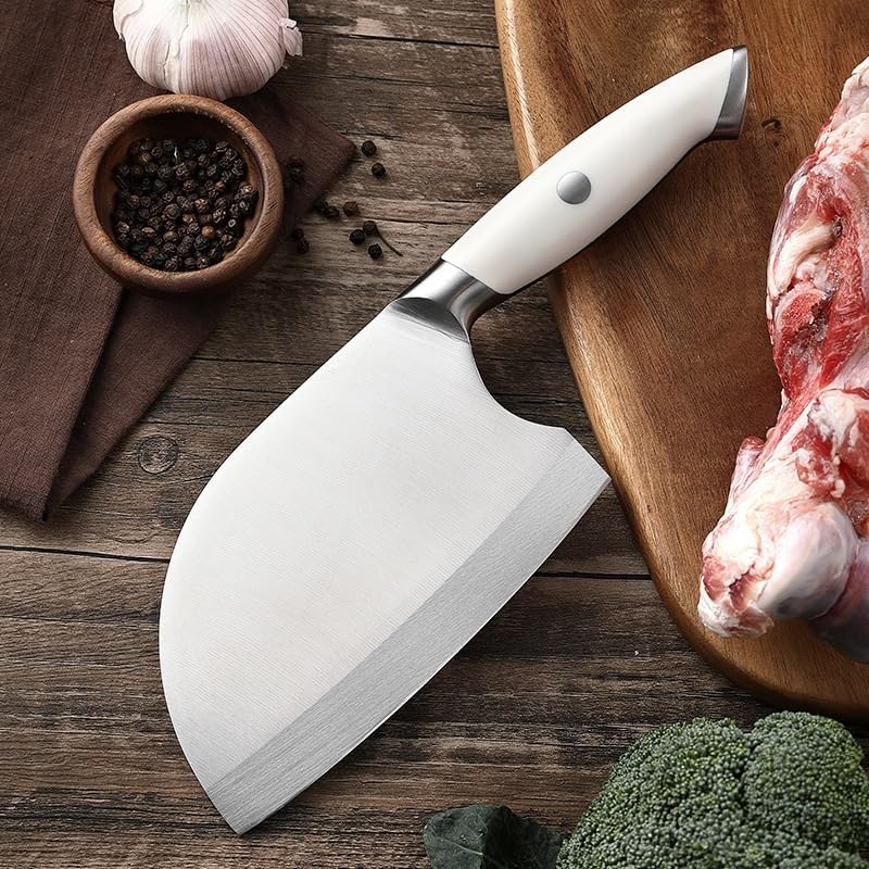 Meat Cleaver,Cleaver Knife 7inch Stainless Steel Serbian Handmade Chefs Knife Broad Butcher Slicing Chopping Vegetables Cleaver Tool, LAMAJIGA5844