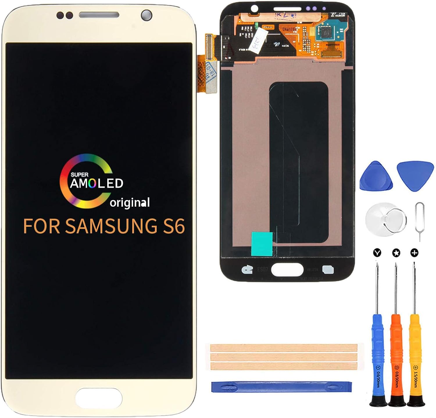 A-MIND for Samsung Galaxy S6 G920 Original Screen Replacement G920A G920i G920T G920F G9200 5.1inch LCD Display Touch Screen Digitizer Assembly Repair Kits,with Tools (Gold AMOLED)