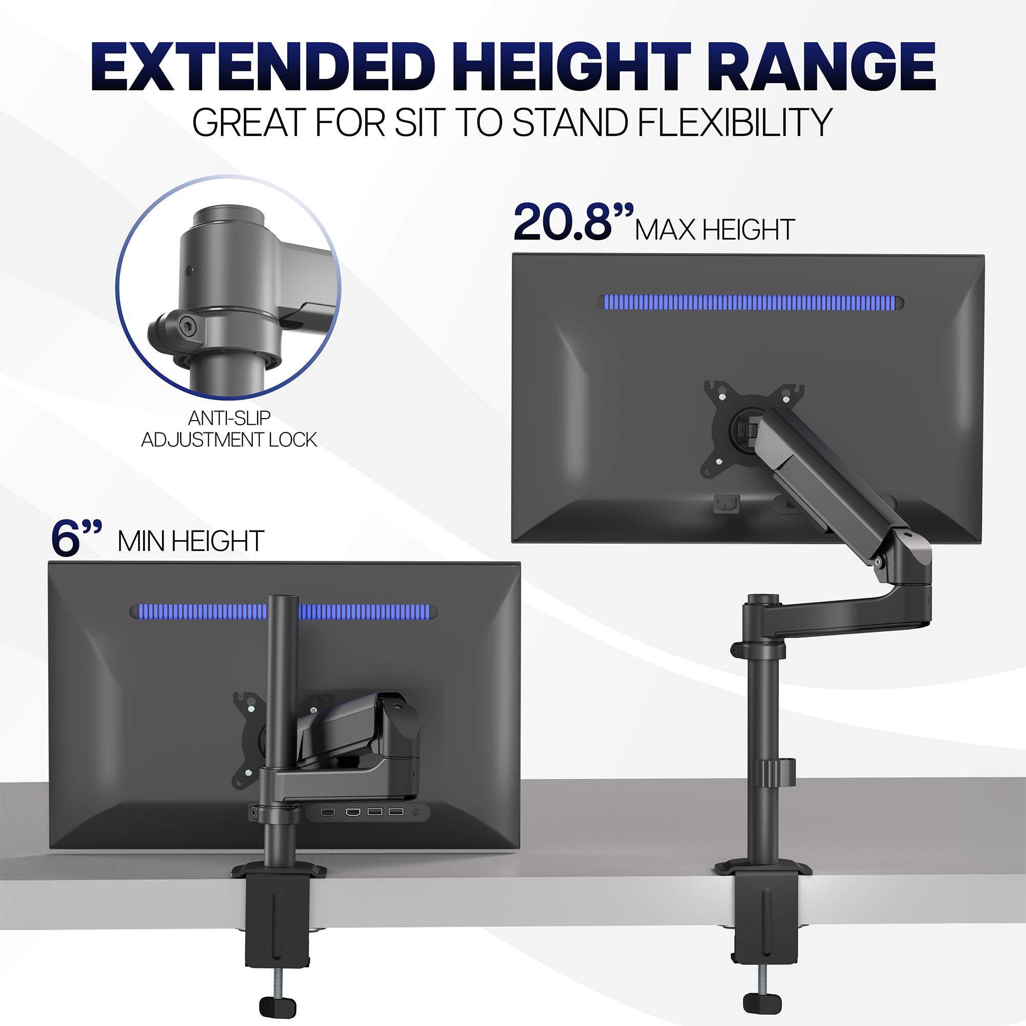 VIVO Supporto da scrivania con braccio a molla pneumatica articolato per impieghi gravosi e standard, adatto a schermi ultrawide standard e grandi fino a 35" con VESA massimo 200 x 100, STAND-V101H