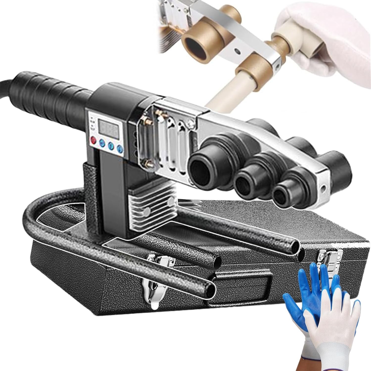 Plastic Water Pipe Welder Electric Fusion Welding Kit, Digital Display Pipe Hot Melt Pipe Welding Machine, PVC Pipe Heater Welding Tool with 6 Die Heads and Pipe Cutter